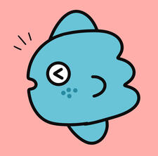 digital drawing of blue sunfish on a pink background